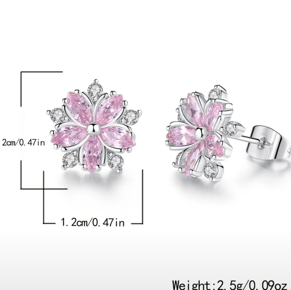 Cherry Blossom Stud Zircon Sterling Silver Plated Earrings - Picture 4 of 5